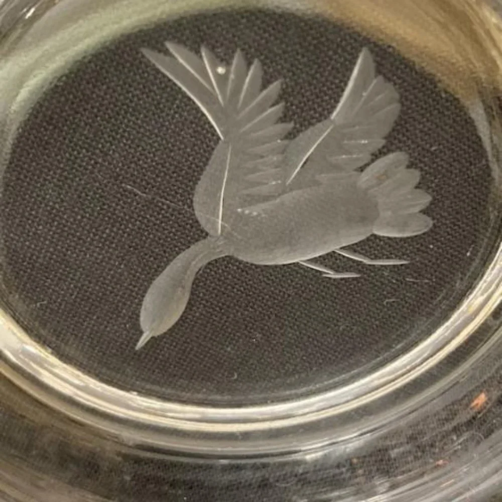 Vitg Beaded‎ Edge Clear Glass Candle Holder Ash Tray Trinket Dish Flying Duck